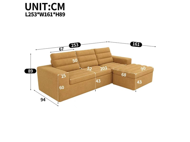 Canapé d'angle modulable 4 places en chenille orange sans armature avec pouf - Conforama B