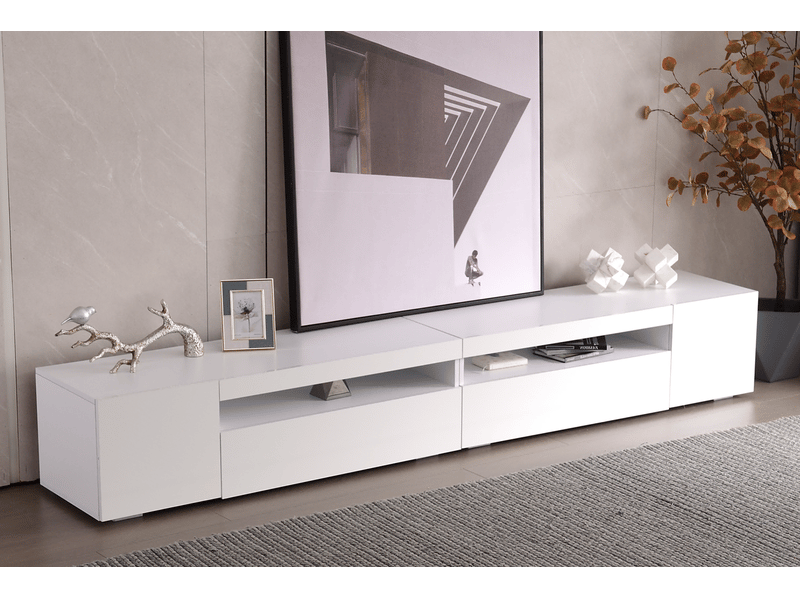  Meuble tv contemporain 240cm, design blanc moderne avec panneau lumineux et éclairage led meuble tv avec rangement  - Conforama B