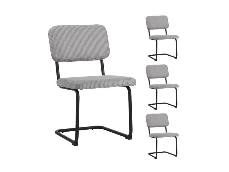  Ensemble repas table ronde naturel + 4 chaises velours gris - scandi  - Conforama C