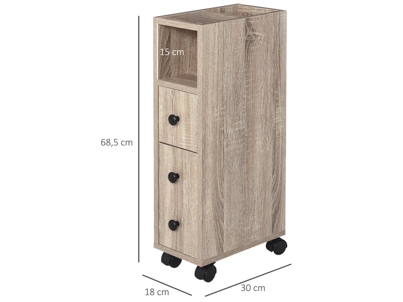  Porte-papier toilette - armoire à papier toilette - meuble de salle de bain - 3 étagères + tiroir à papier - panneaux aspect chêne clair  - Conforama E