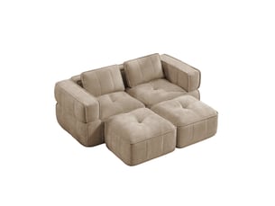 Canapé modulable compressé 2 places avec 2 poufs, en polyester sable