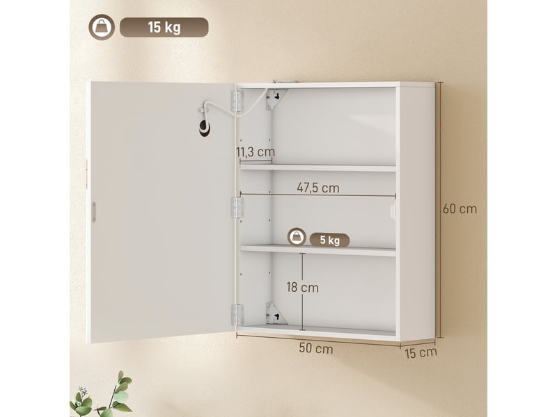  Armoire murale de salle de bain avec miroir led anti-buée blanc 50 x 15 x 60 cm  - Conforama C