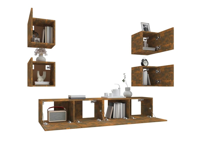  Ensemble de meubles tv 6 pcs chêne fumé bois d'ingénierie shl33009  - Conforama D