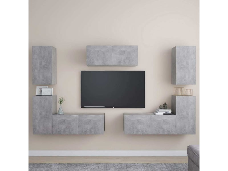 Ensemble de meubles tv - banc tv - meuble de rangement 7 pcs gris béton bois d'ingénierie  - Conforama B