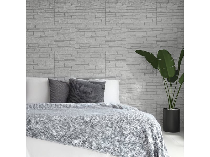Panneau mural 3d effet pierre en polyuréthane 12 pièces 120x60 cm - blanc - Conforama B