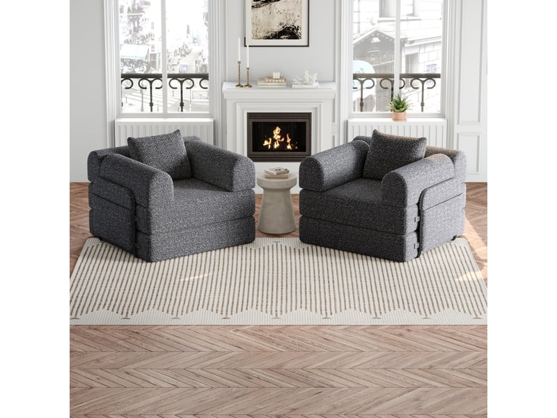 Canapé-lit modulable 2-en-1 en chenille, avec rangement dans les accoudoirs, structure métallique et configuration libre - gris - Conforama D