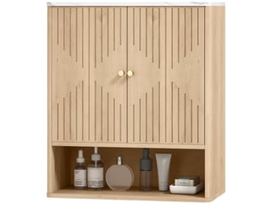 Armoire murale de salle de bain, meuble de rangement avec compartiment ouvert et étagère réglable, 60 x 18 x 70 cm chêne
