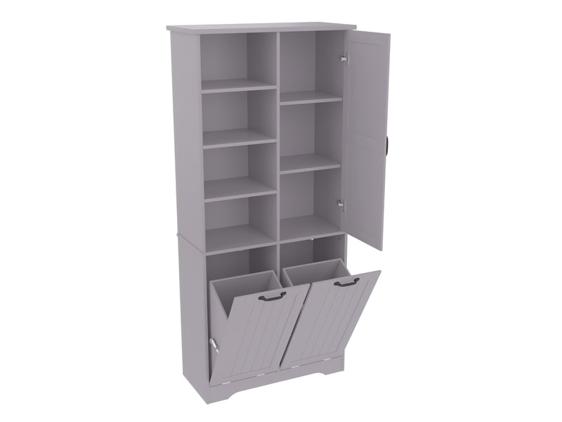  Armoire de salle de bain 78 x 35 x 172,7 cm – gris – double panier à linge, étagères réglables  - Conforama D