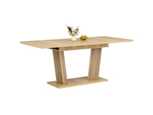 Table à manger extensible, effet bois massif, piètement stable avec pieds réglables antidérapants, brun naturel