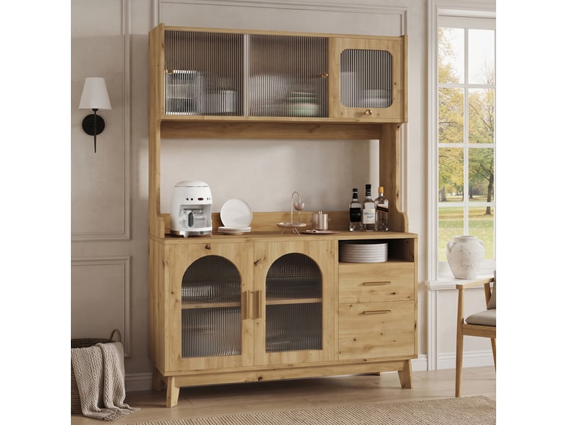  Buffet haut 120 x 40 x 178 cm, rangements, prises usb-ausb-c, couleur bois Jamama eleni - Conforama E