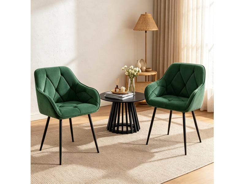  Lot de 2 chaises de salle à manger 45,5x45x83,5 cm, dossier, pour salle à manger, velours, vert foncé, pieds en métal  - Conforama B