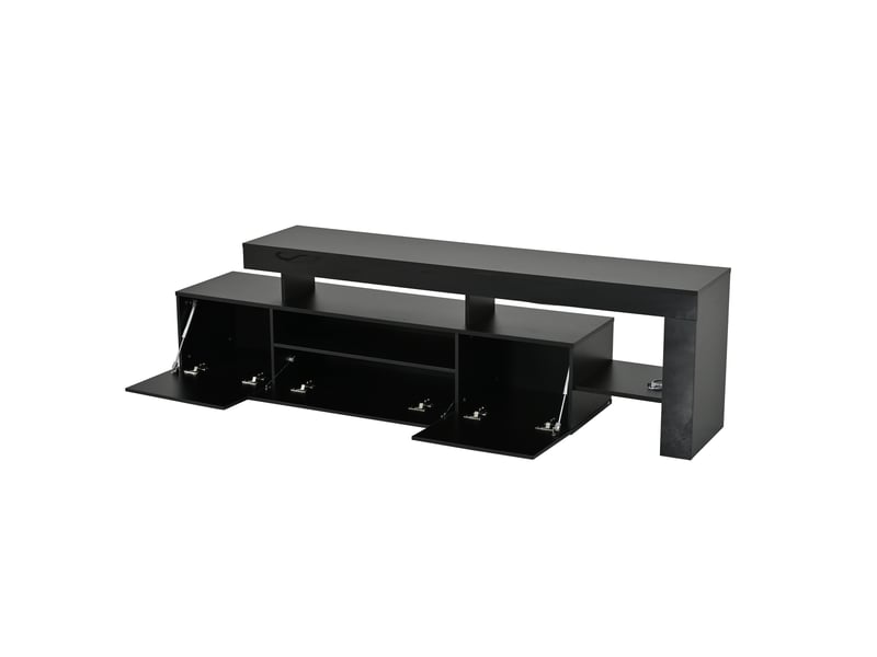  Meuble tv noir haute brillance 192x37x53 cm avec led et 3 portes, rangement moderne pour tv jusqu'à 85 pouces  - Conforama E