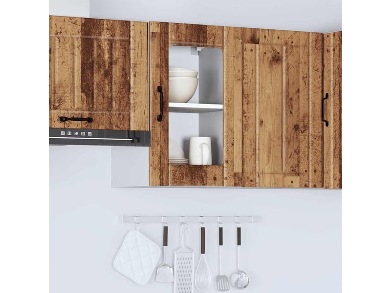  Armoire murale de cuisine avec porte en verre lucca vieux bois shl1533  - Conforama C