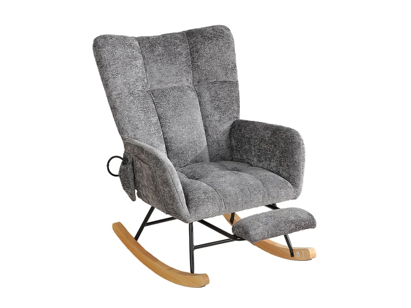  Fauteuil à bascule avec repose-pieds en chenille gris foncé  - Conforama A