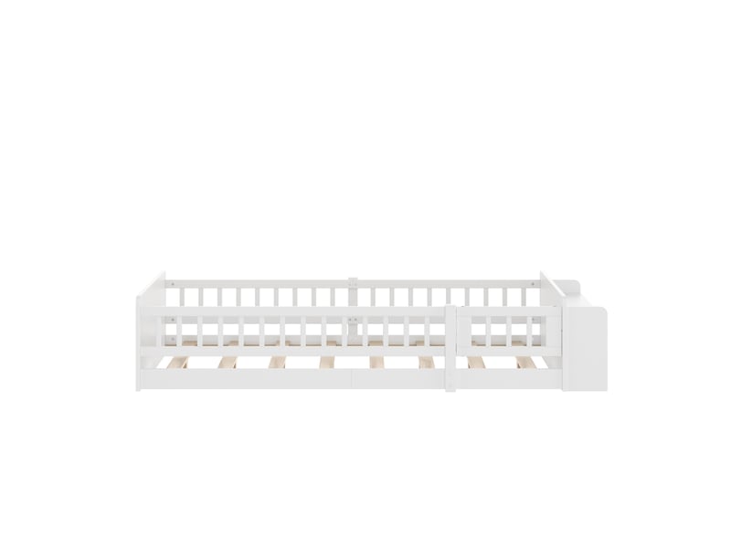  Lit enfant 90x200 cm blanc avec rangements ouverts et barrière ouvrante  - Conforama E
