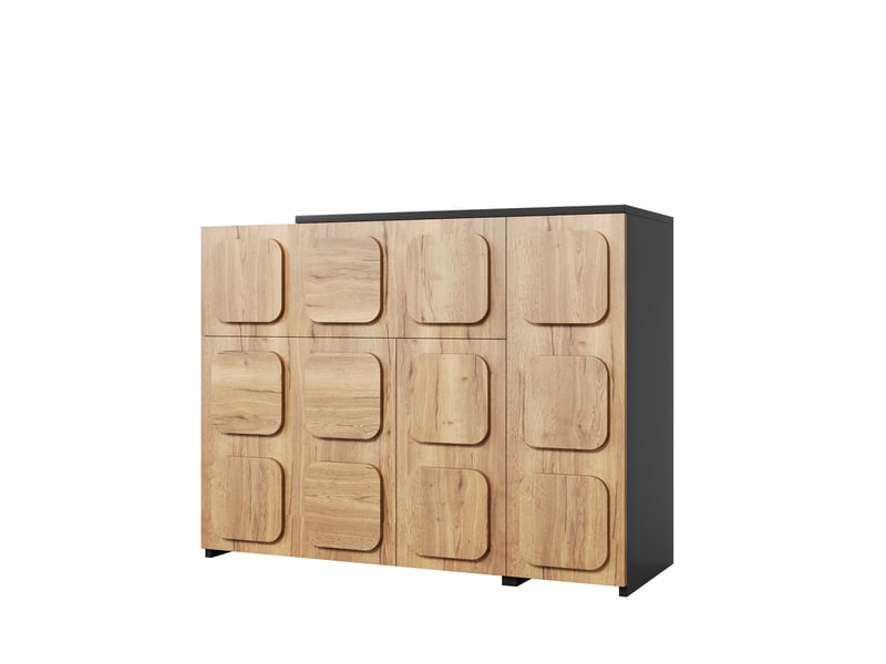 Buffet modulable,107,5 à 158,5 cm,bois reconstitué,effet bois et noir - Conforama E