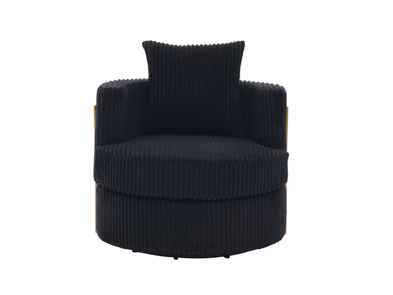  Fauteuil pivotant 76x79x78 cm mousse à haute densité, avec rangement sous l'assise, revêtement revêtement en velours côtelé, noir  - Conforama A