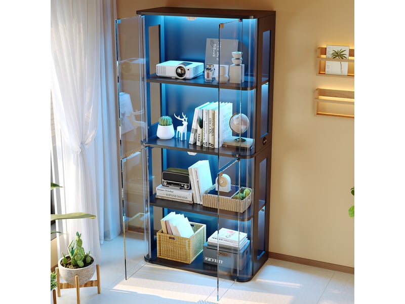  Vitrine led verre trempé 80x40x170cm, tactilecapteur, 3 teintes, 4 niveaux, acrylique, anti-bascule, noir  - Conforama D