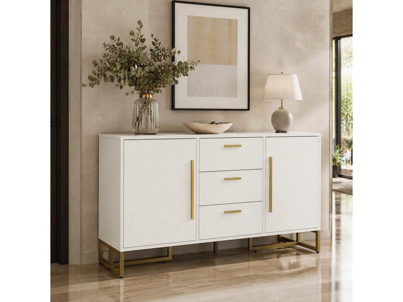 Buffet blanc à 2 portes et 3 tiroirs avec motif chevrons - Conforama D