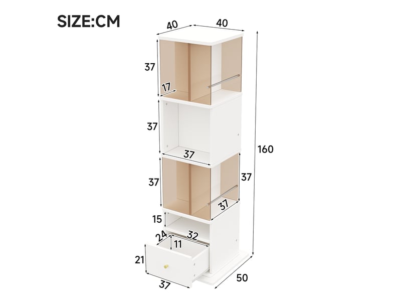  Vitrine rotative 50x50x160 cm avec éclairage led mdf blanc et marron  - Conforama E