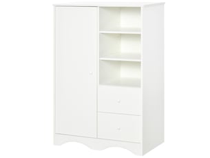 Armoire avec porte, 5 étagères, 3 niches, 2 tiroirs, meuble de rangement blanc pour chambre, salon, bureau