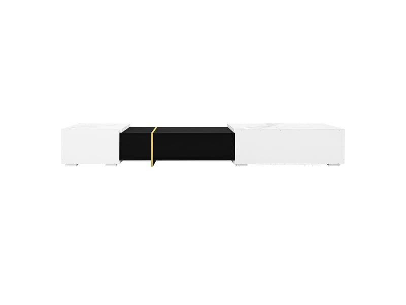  Meuble tv extensible 140-260 cm - blanc effet marbre, finitions noir brillant et mat, détails dorés, plateau rotatif  - Conforama A