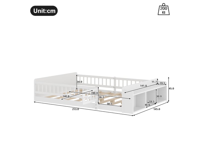  Lit enfant 140x190 cm blanc en bois de pin et mdf avec rangement ouvert  - Conforama C