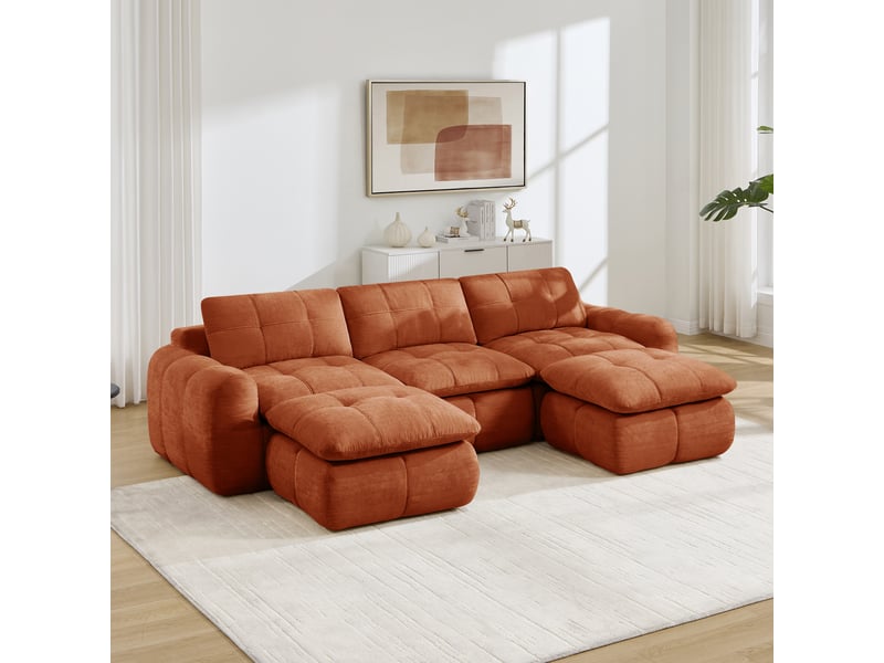 Canapé panoramique modulable 3 places en chenille orange – 264 x 160 x 68 cm Fay Lum - Conforama D