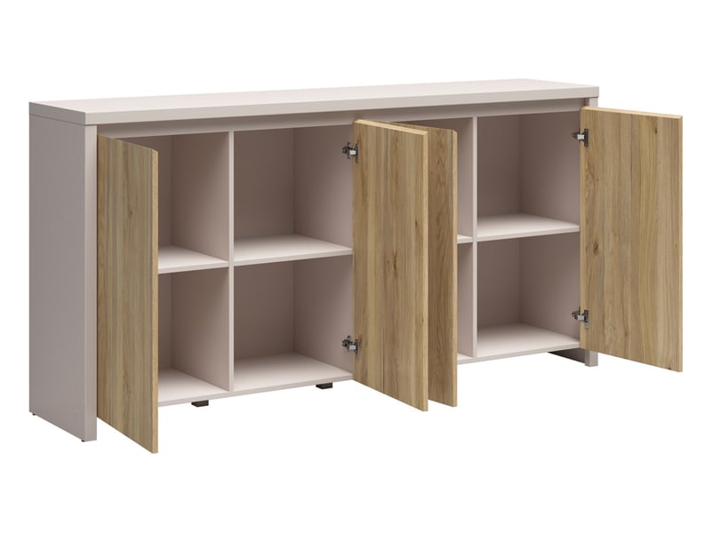  Buffet bas meuble de rangement 4 portes coloris cachemirechêne mauvella - longueur 182 x profondeur 40 x hauteur 94 cm  - Conforama C