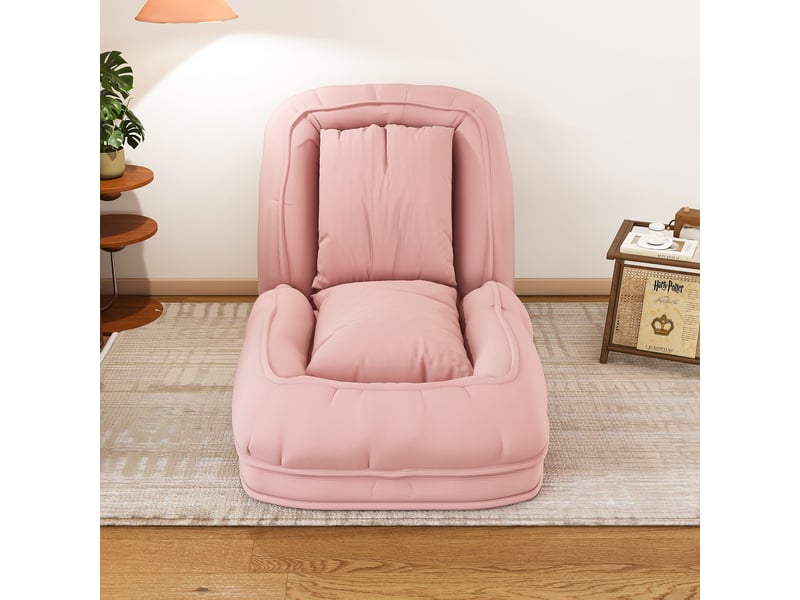  Canapé-lit pliable pour adulte rose moderne, fauteuil relax cinq positions de 90° à 180°, chaise longue convertible en lit avec coussins  - Conforama E
