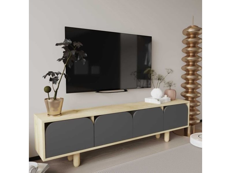  Meuble tv en aggloméré lazio anthracite et chêne  - Conforama B