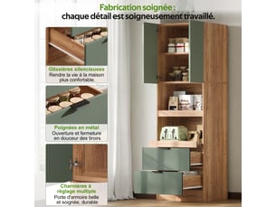 Armoire de cuisine contemporaine multi-rangement 2 portes 2 grand tiroirs et 2 niches vert