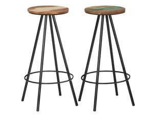 Lot de 2 tabouret de bar, chaise de bar bois massif de récupération shl90093