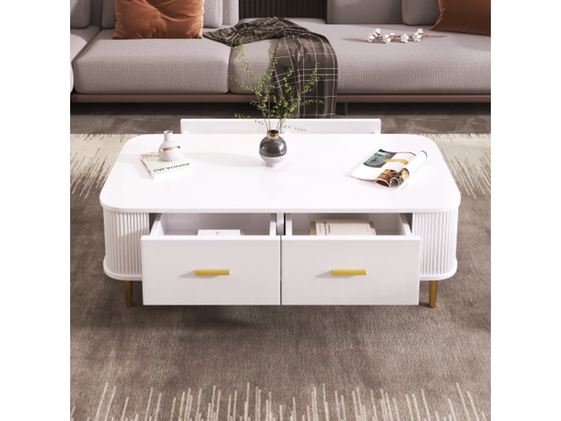  Table basse rectangulaire blanc avec 4 tiroirs - 51x105 cm mdf table basse blanc - Conforama E