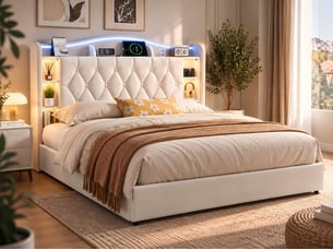 Lit coffre 140x190 cm <strong>KEFSR</strong> <strong></strong> coloris beige