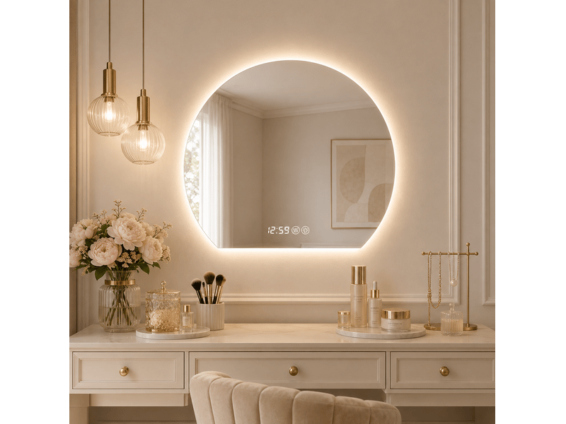Miroir de salle de bain led mural 80 x 72 cm – argent – antibuée, éclairage réglable et tactile intégré - Conforama D