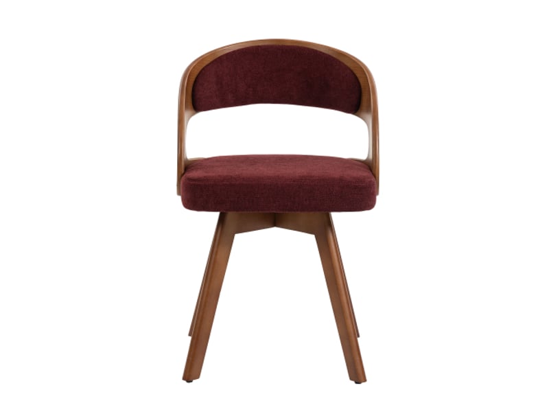 Ensemble de 2 chaises en bois modernes, sièges pivotants, dossiers incurvés, coussins coton-lin – wine red linen - Conforama A