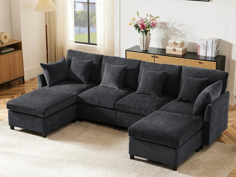  Canapé d'angle en forme de u et en l ,6 places,avec 2 tabourets et 6 coussins,278x161x81,gir  - Conforama B