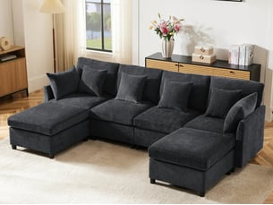 Canapé d'angle gauche fixe <strong>BGSRYAO</strong> <strong></strong> 6 places Tissu gris