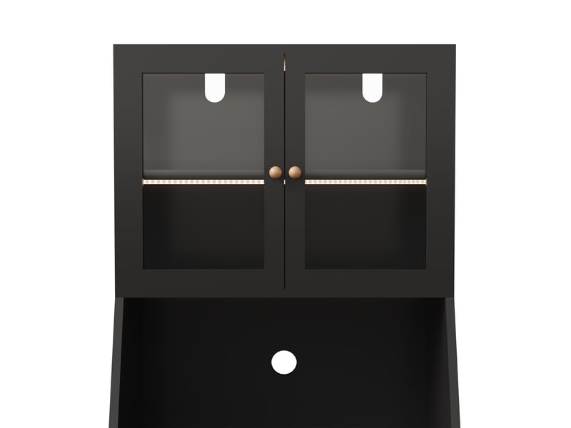  Meuble de rangement buffet vaisselier avec led - 70 x 40 x 180 cm - noir et blanc - étagère vitrine polyvalente avec portes et niches  - Conforama E