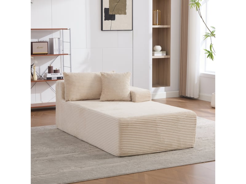 Méridienne modulable salon contemporain en tissu chenille beige avec fonction allongeur confortable - Conforama B
