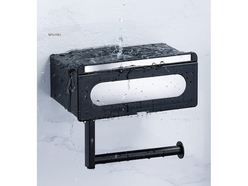  Porte papier toilette avec tiroir de rangement  etagere et support noir  - Conforama D