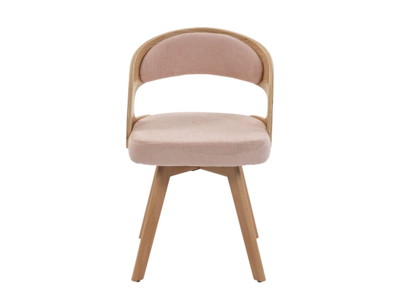 Ensemble de 2 chaises de salle à manger en bois moderne pivotantes, dossiers incurvés, coussins coton-lin rose-lin - Conforama A