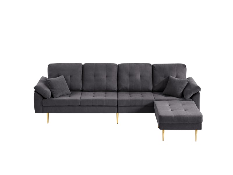  Canapé 4 places 250x70x87 cm avec pouf amovible en velours côtelé gris foncé  - Conforama A