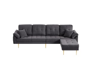 Canapé 4 places 250x70x87 cm avec pouf amovible en velours côtelé gris foncé
