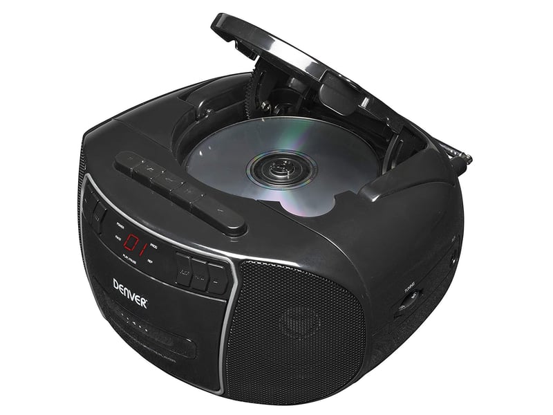  Denver electronics tcp-40 lecteur cd casette portable, noir 2w rms, radio fm, noir lcd 3,5 mm  - Conforama D