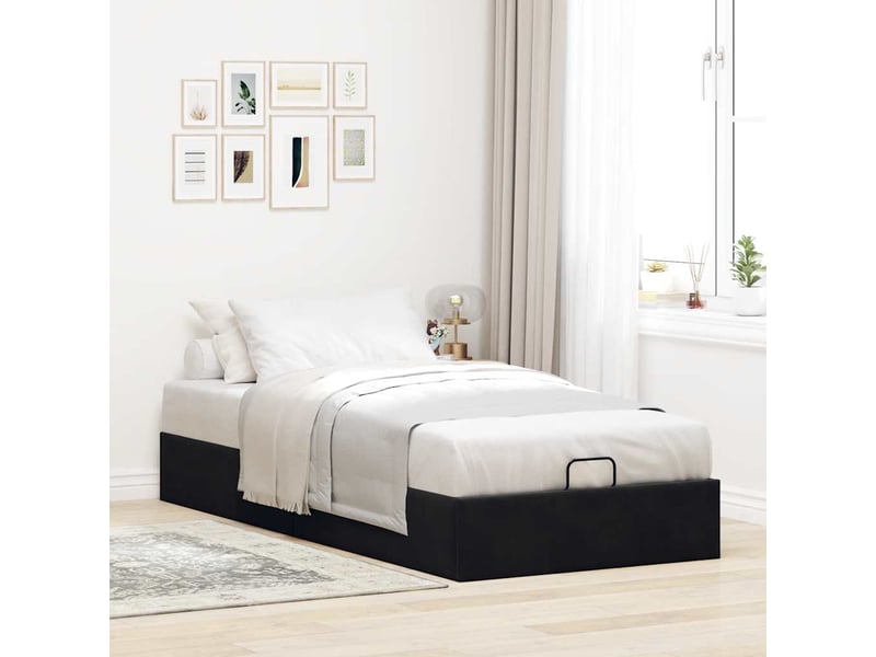  Lit simple- lit adulte -  cadre de lit ottoman sans matelas noir 100x200 cm velours  - Conforama B