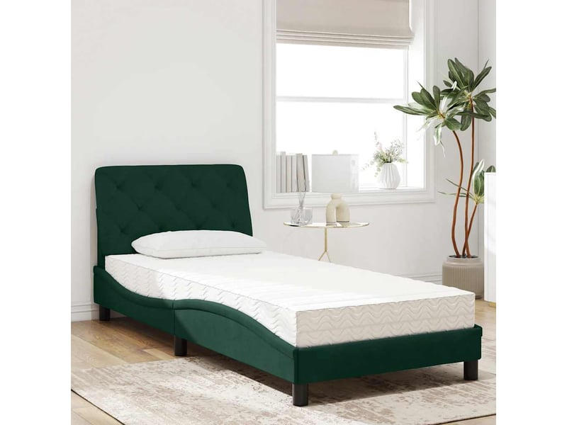  Lit simple- lit adulte -  lit avec matelas vert foncé 80x200 cm velours  - Conforama B