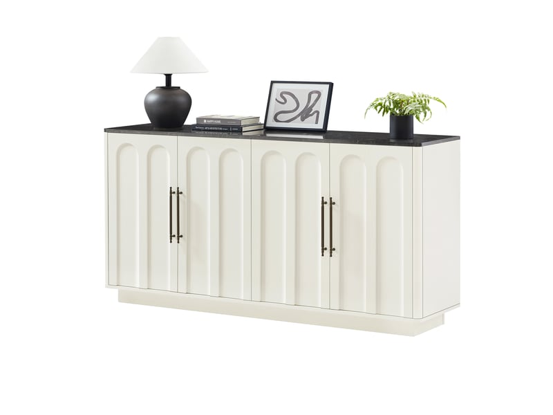  Buffet 4 portes à fermeture douce avec rangement pour salon en mdf 160×40×80 cm blanc et noir  - Conforama A