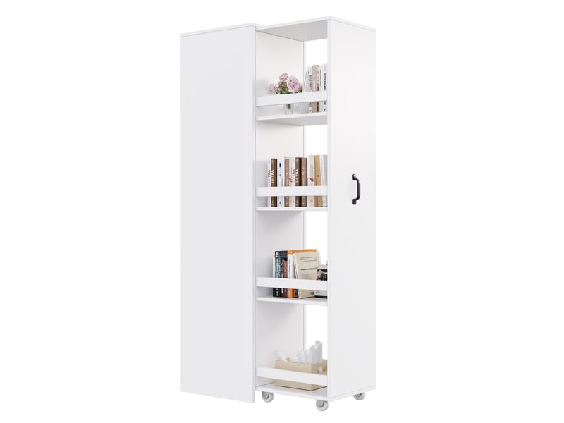  Bibliothèque étroite 40x30x160,5 cm – blanche – sur roulettes avec rangement polyvalent et protections  - Conforama A